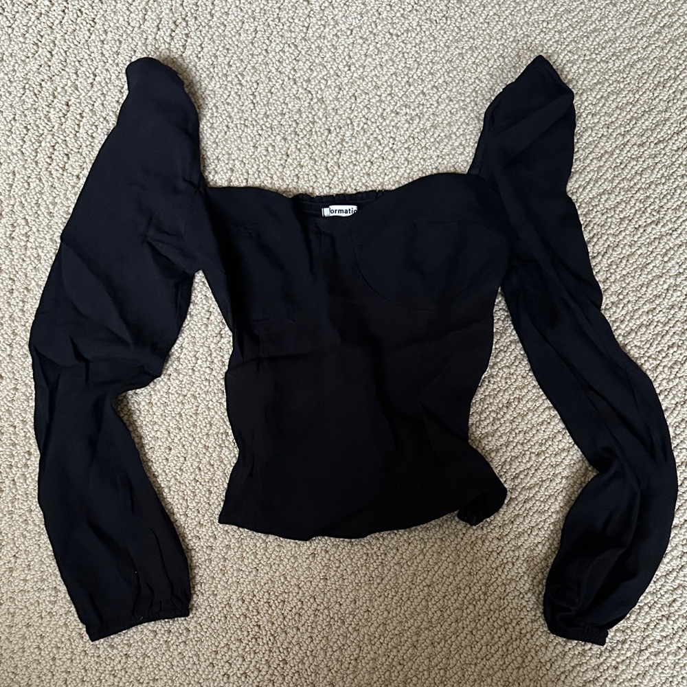 Reformation Black Puff Sleeve Blouse